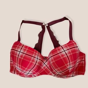 Cacique Red Plaid Underwire Convertible Bra, 38DDD